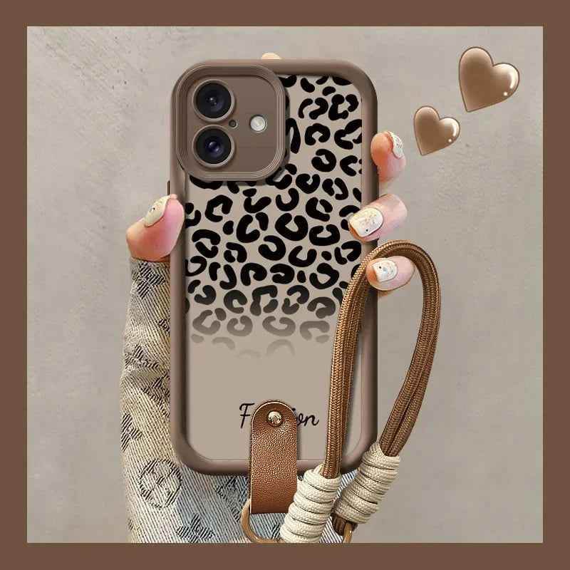 Cute Phone Cases For iPhone 7, 8 Plus, XR, XS Max, 11, 12, 13, 14, 15, and 16, including Pro and Pro Max models with Wrist Chain - Half Leopard Pattern - TSP491 - Touchy Style