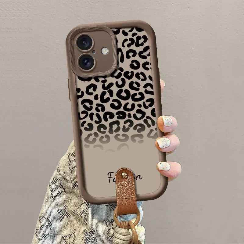 Cute Phone Cases For iPhone 7, 8 Plus, XR, XS Max, 11, 12, 13, 14, 15, and 16, including Pro and Pro Max models with Wrist Chain - Half Leopard Pattern - TSP491 - Touchy Style