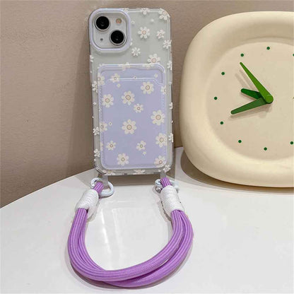 Cute Phone Cases for iPhone models 15, 14, 13, 12 Pro Max, and 11 - 3D Daisy Clear Card Bag with Lanyard - TSP348 - Touchy Style
