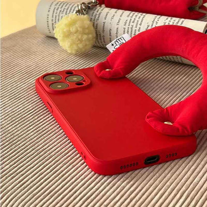 Cute Phone Cases for iPhones 16, 15, 14, 13, 12, 11, Pro Max, 7, 8 Plus, and Xs XR with Puff Wrist Chain - Candy Red Solid Color - TSP490 - Touchy Style