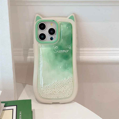 Cute Phone Cases: Gradient Pink Green Cat Ears Back Cover for iPhone 11-15 Pro Max - TSP290 - Touchy Style