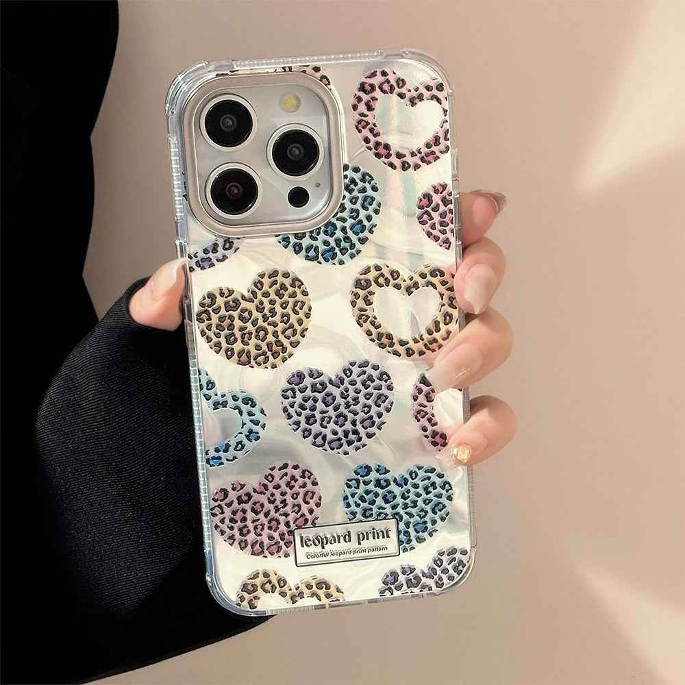 Cute Phone Cases: Leopard Print Love Heart IMD Silicone for iPhone 12-15 Pro Max - TSP299 - Touchy Style