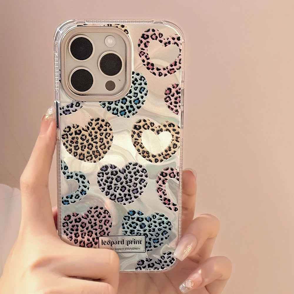 Cute Phone Cases: Leopard Print Love Heart IMD Silicone for iPhone 12-15 Pro Max - TSP299 - Touchy Style