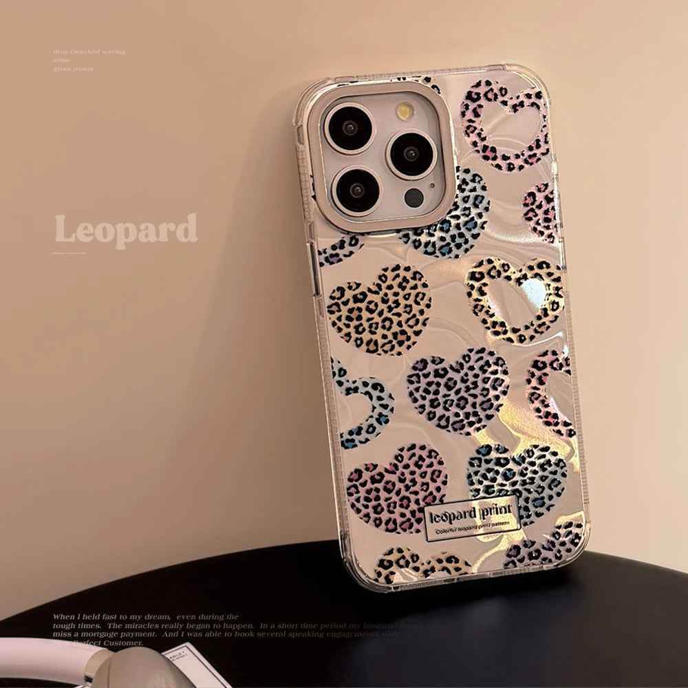 Cute Phone Cases: Leopard Print Love Heart IMD Silicone for iPhone 12-15 Pro Max - TSP299 - Touchy Style