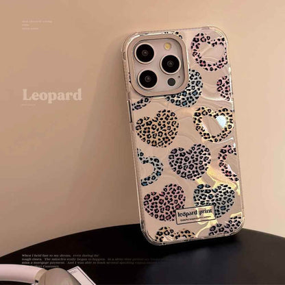 Cute Phone Cases: Leopard Print Love Heart IMD Silicone for iPhone 12-15 Pro Max - TSP299 - Touchy Style