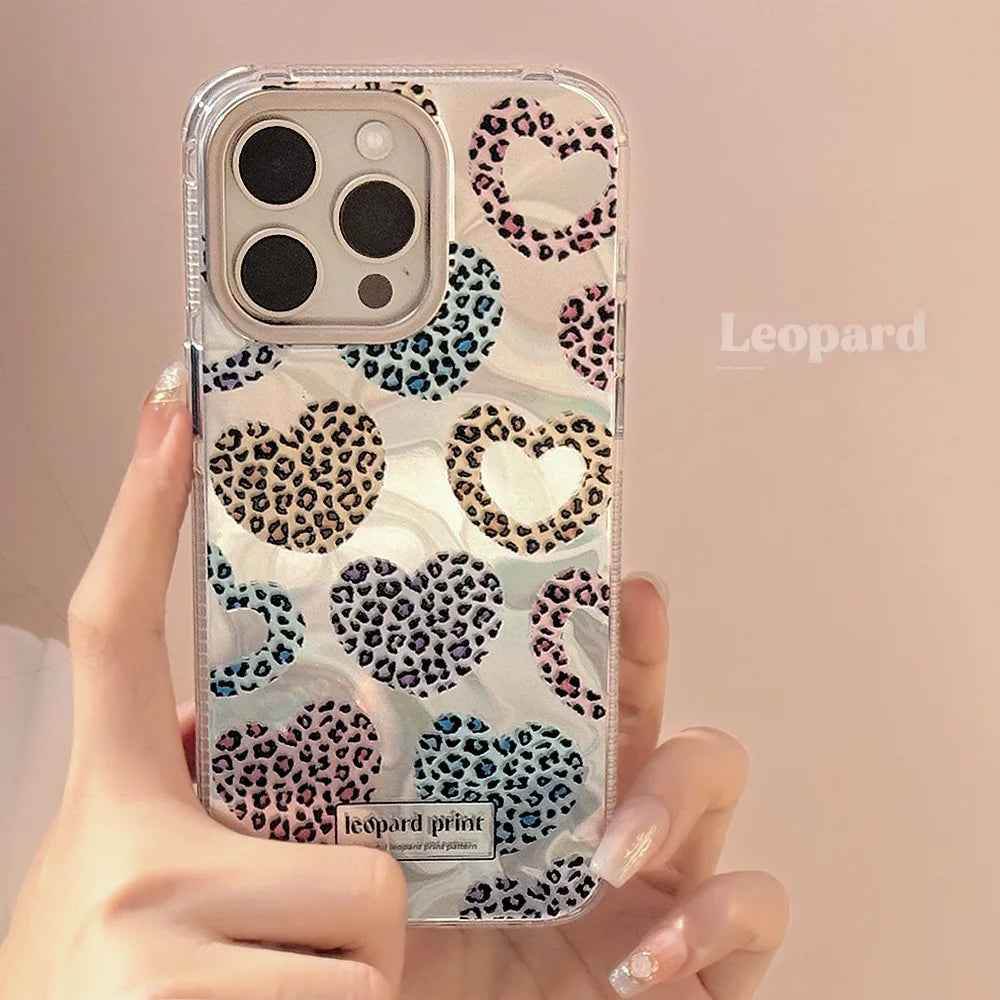 Cute Phone Cases: Leopard Print Love Heart IMD Silicone for iPhone 12-15 Pro Max - TSP299 - Touchy Style