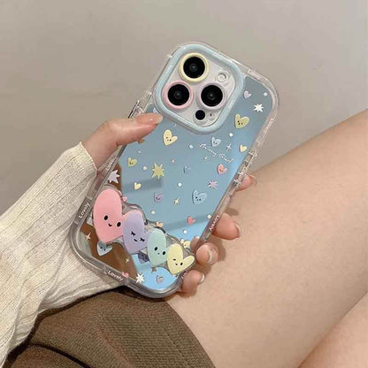 Cute Phone Cases - Stars &amp; Heart Mirror Hard Cover with Bracket for iPhone 15 Pro Max, 14, 13, 12, 11 - TSP295 - Touchy Style