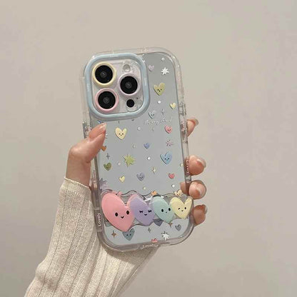 Cute Phone Cases - Stars &amp; Heart Mirror Hard Cover with Bracket for iPhone 15 Pro Max, 14, 13, 12, 11 - TSP295 - Touchy Style