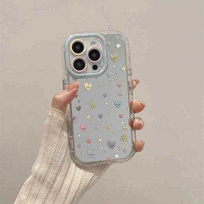 Cute Phone Cases - Stars &amp; Heart Mirror Hard Cover with Bracket for iPhone 15 Pro Max, 14, 13, 12, 11 - TSP295 - Touchy Style