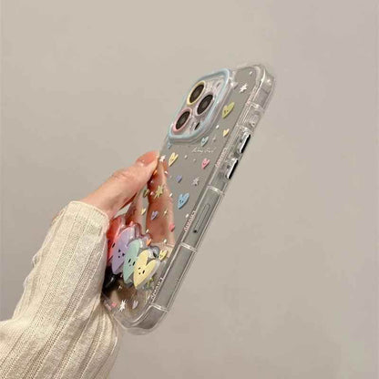 Cute Phone Cases - Stars &amp; Heart Mirror Hard Cover with Bracket for iPhone 15 Pro Max, 14, 13, 12, 11 - TSP295 - Touchy Style