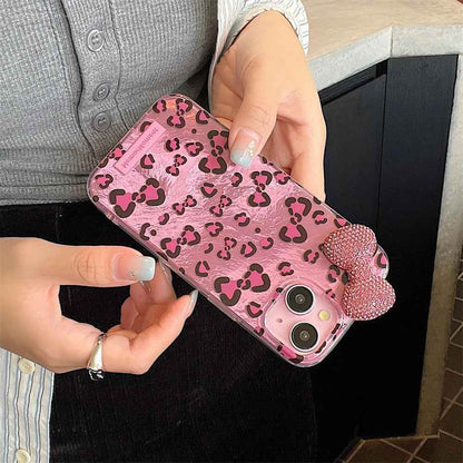 Cute Phone Cases: Stylish Leopard 3D Glitter Bow for iPhone 11-15 Pro Max - TSP317 - Touchy Style
