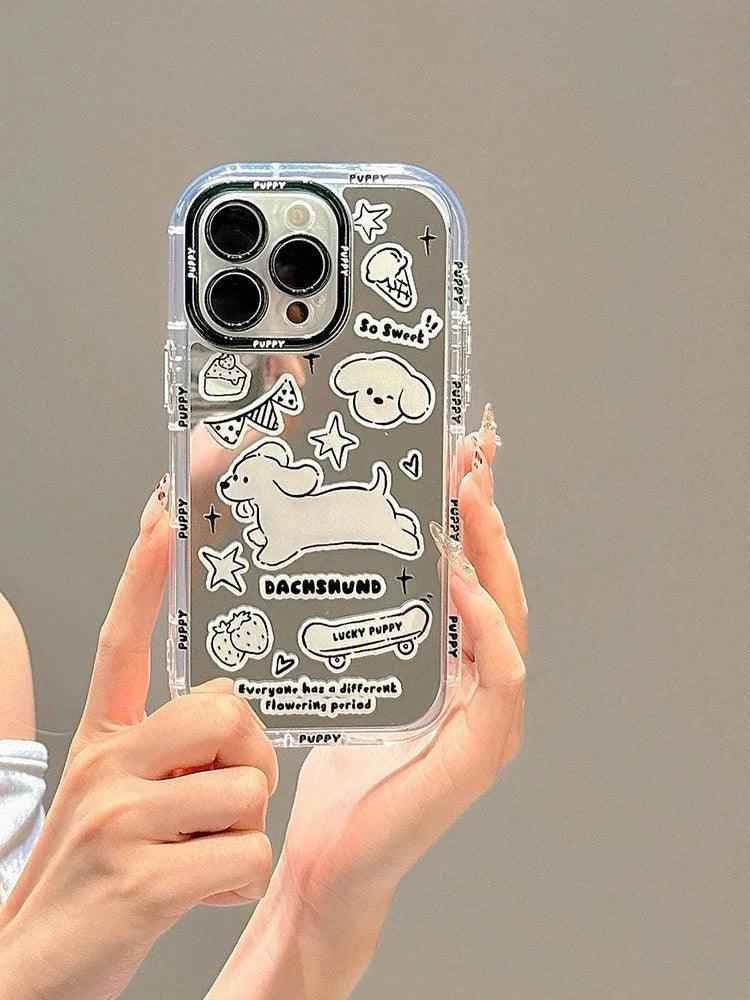 Cute Phone Cases: Sweet White Puppy Mirror Case for iPhone 15 Pro Max &amp; 14/13/12 - TSP302 - Touchy Style