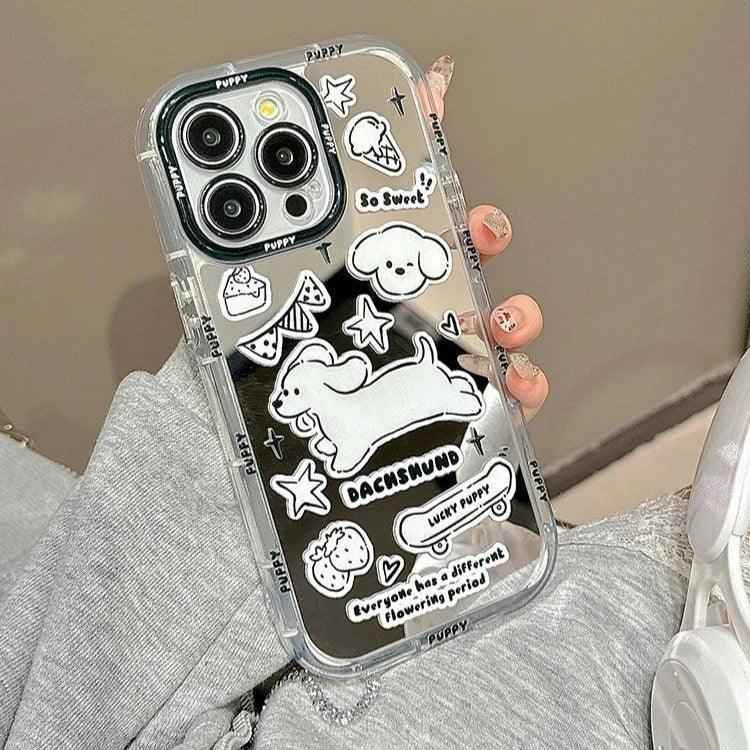 Cute Phone Cases: Sweet White Puppy Mirror Case for iPhone 15 Pro Max &amp; 14/13/12 - TSP302 - Touchy Style