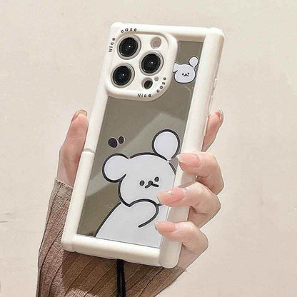 Cute Phone Cases - White Puppy Dog Makeup Mirror with Kickstand for iPhone 11-15 Pro Max - TSP297 - Touchy Style