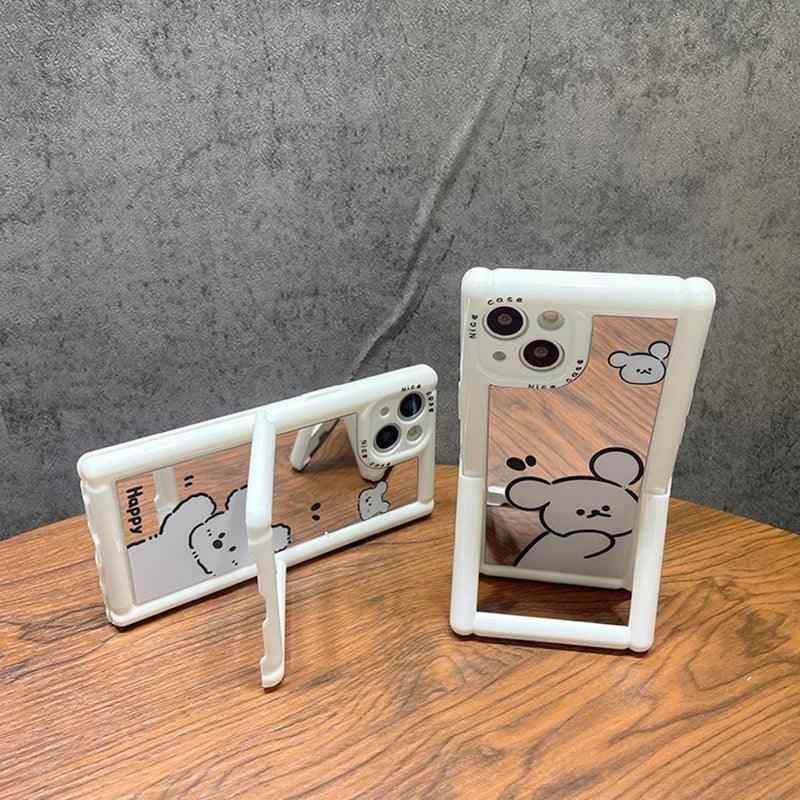 Cute Phone Cases - White Puppy Dog Makeup Mirror with Kickstand for iPhone 11-15 Pro Max - TSP297 - Touchy Style