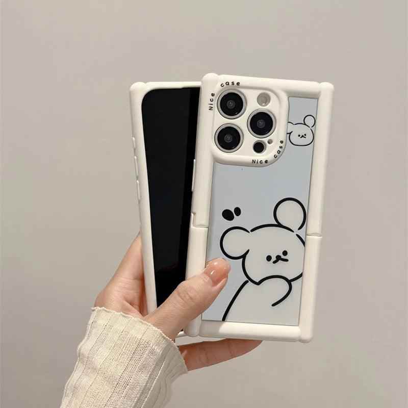 Cute Phone Cases - White Puppy Dog Makeup Mirror with Kickstand for iPhone 11-15 Pro Max - TSP297 - Touchy Style
