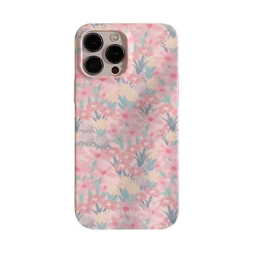 Cute Pink Flowers Garden Hard Phone Case Cover for iPhone 14, 13, 12, 11 Pro Max, Xr, Xs, 7, 8, and 14 Plus - Touchy Style