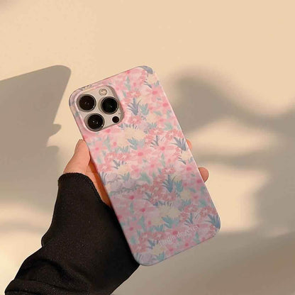 Cute Pink Flowers Garden Hard Phone Case Cover for iPhone 14, 13, 12, 11 Pro Max, Xr, Xs, 7, 8, and 14 Plus - Touchy Style