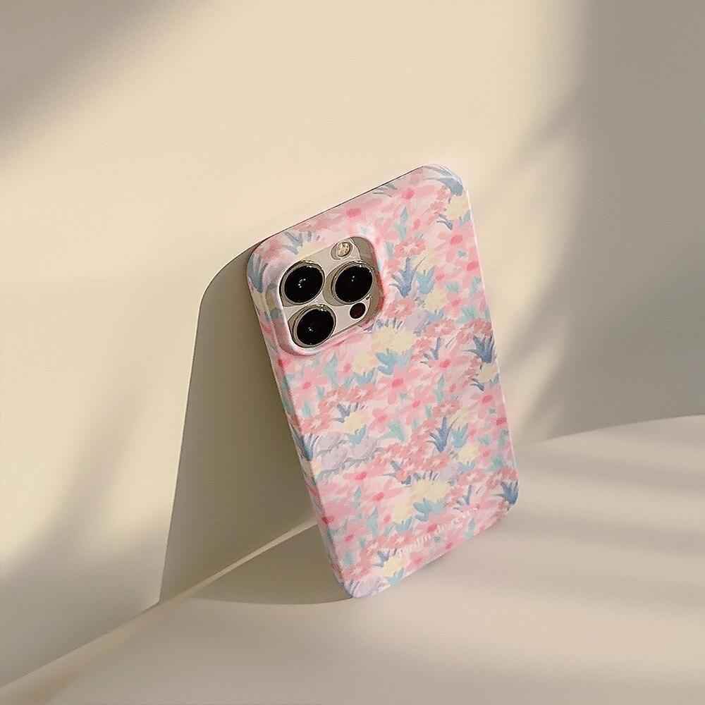 Cute Pink Flowers Garden Hard Phone Case Cover for iPhone 14, 13, 12, 11 Pro Max, Xr, Xs, 7, 8, and 14 Plus - Touchy Style .