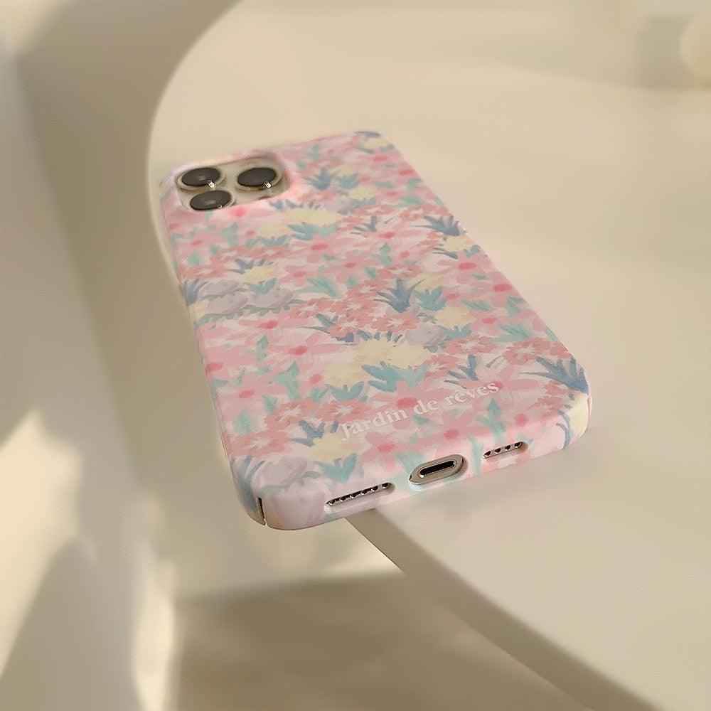 Cute Pink Flowers Garden Hard Phone Case Cover for iPhone 14, 13, 12, 11 Pro Max, Xr, Xs, 7, 8, and 14 Plus - Touchy Style .