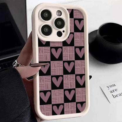 Cute Pink Heart Checkerboard Phone Case - Leather Cover for iPhone 15, 14, 13, 12, and 11 Pro Max - Touchy Style