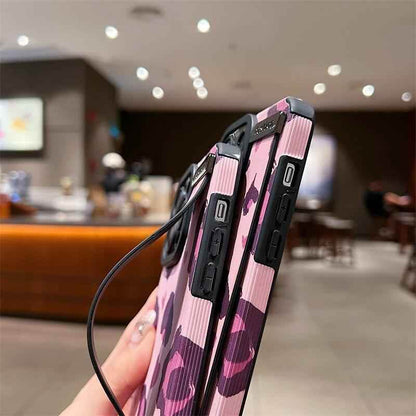Cute Pink Heart Leopard Print Soft Wristband Phone Case Cover for iPhone 14, 13, 12, 11 Pro Max, 7, 8 Plus, X, XS, XR - Touchy Style