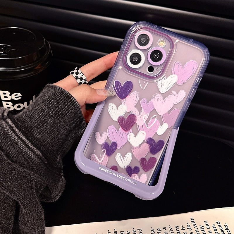 Cute Purple Heart Phone Cases with Invisible Holder for iPhone 13, 11, 12, 14 Pro Max, 14 Plus - Touchy Style .