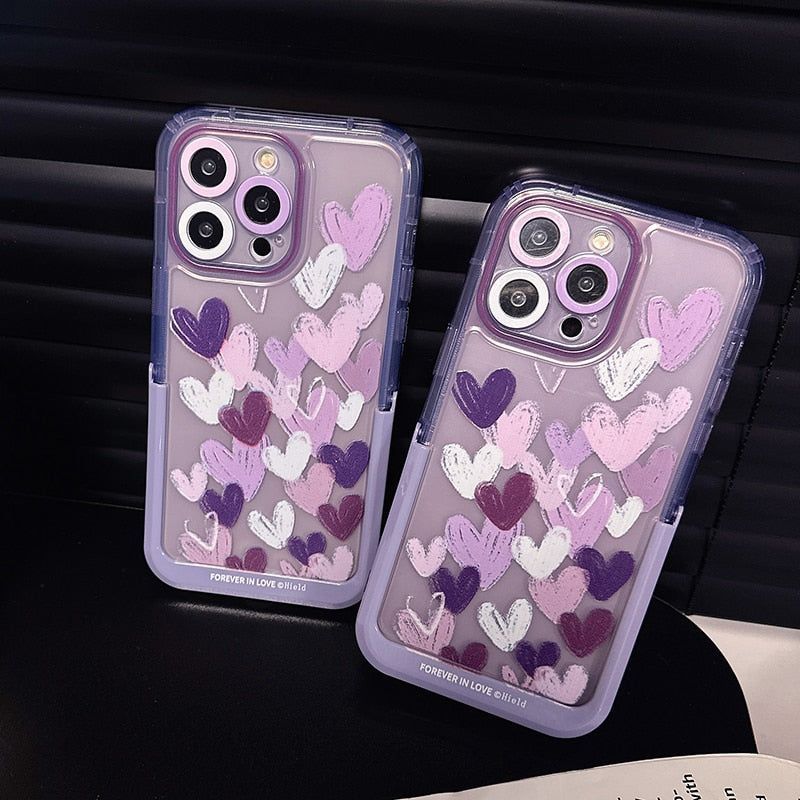 Cute Purple Heart Phone Cases with Invisible Holder for iPhone 13, 11, 12, 14 Pro Max, 14 Plus - Touchy Style .