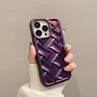 Cute Purple Weave Knit Laser Plating Phone Cases for iPhone 11 Pro Max, 12, 13, and 14