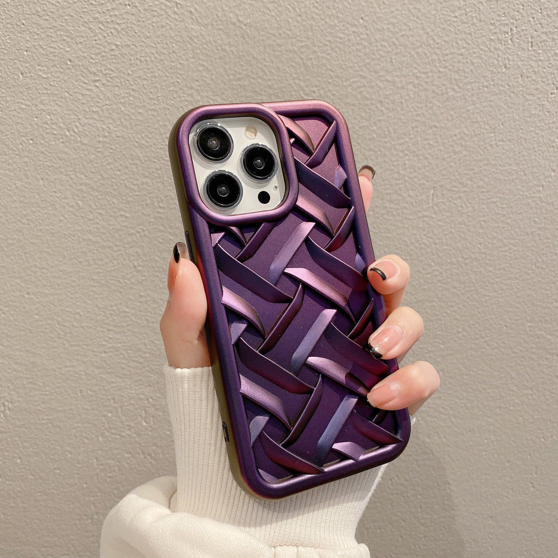 Cute Purple Weave Knit Laser Plating Phone Cases for iPhone 11 Pro Max, 12, 13, and 14 - Touchy Style .