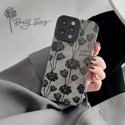 Cute Rose Pattern Leather Phone Case for iPhone 7, 8 Plus, X, XS Max, XR, 11, 12, 13, 14 Pro Max, and 14 Plus - Touchy Style .