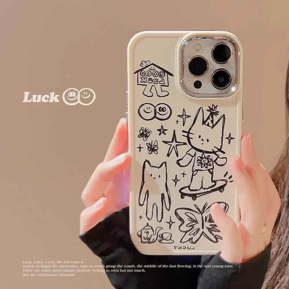 Cute Skateboard Rabbit Graffiti Plating Phone Case for iPhone 15, 14, 13, 12, 11 Pro Max, XR, X, 7, 8, 14 Plus - Touchy Style