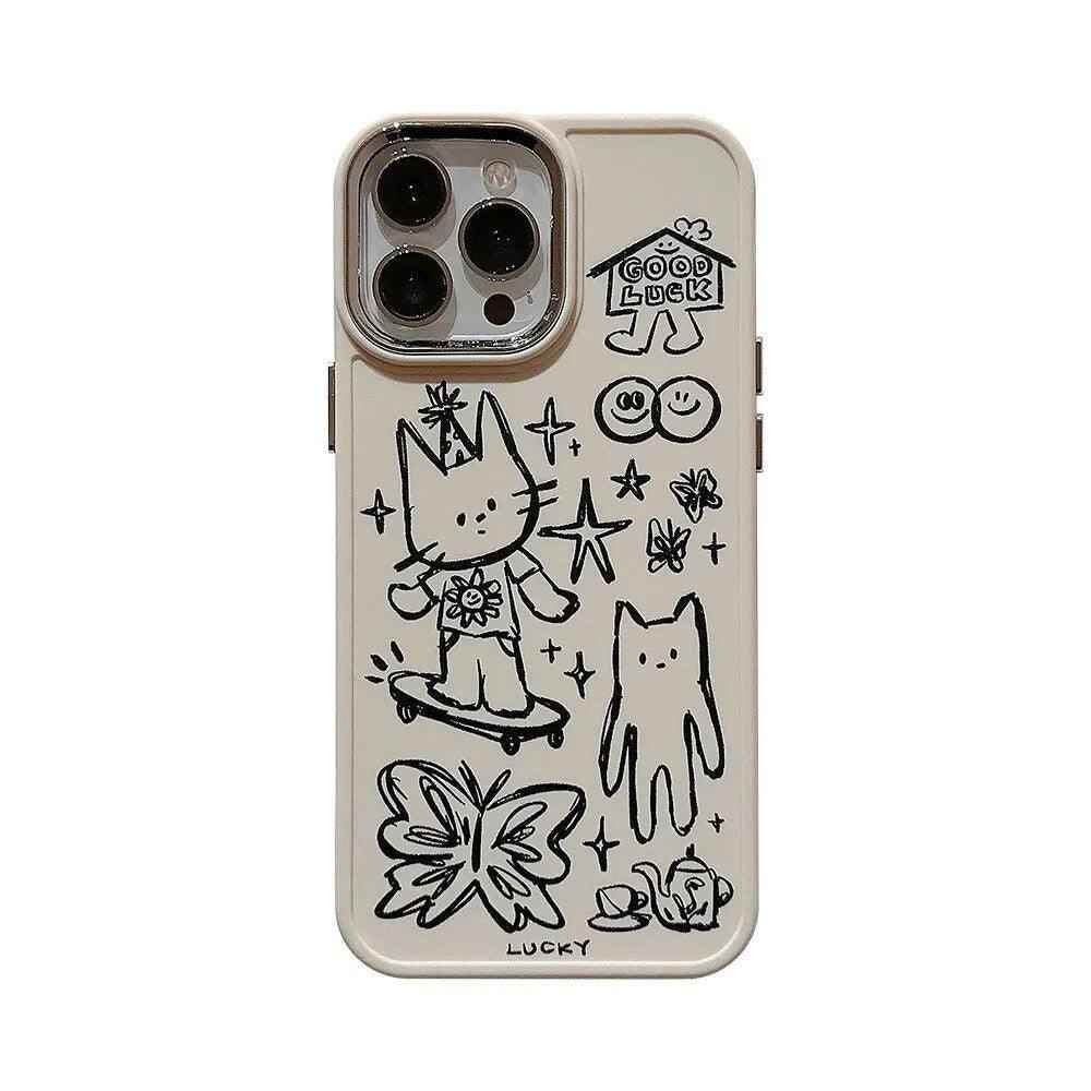 Cute Skateboard Rabbit Graffiti Plating Phone Case for iPhone 15, 14, 13, 12, 11 Pro Max, XR, X, 7, 8, 14 Plus - Touchy Style