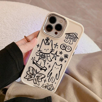 Cute Skateboard Rabbit Graffiti Plating Phone Case for iPhone 15, 14, 13, 12, 11 Pro Max, XR, X, 7, 8, 14 Plus - Touchy Style .