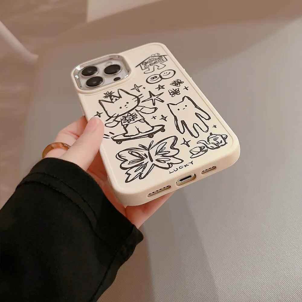 Cute Skateboard Rabbit Graffiti Plating Phone Case for iPhone 15, 14, 13, 12, 11 Pro Max, XR, X, 7, 8, 14 Plus - Touchy Style