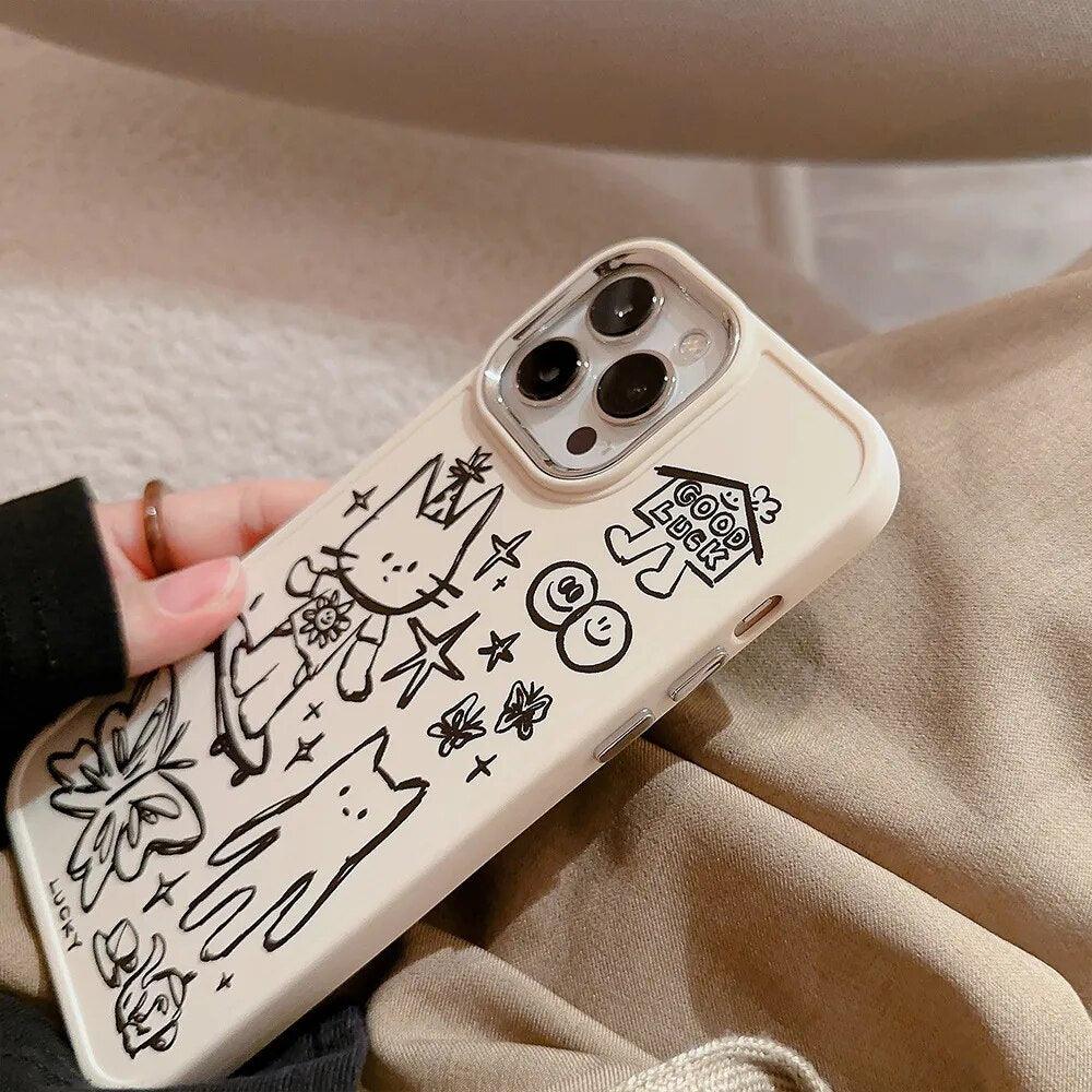 Cute Skateboard Rabbit Graffiti Plating Phone Case for iPhone 15, 14, 13, 12, 11 Pro Max, XR, X, 7, 8, 14 Plus - Touchy Style .