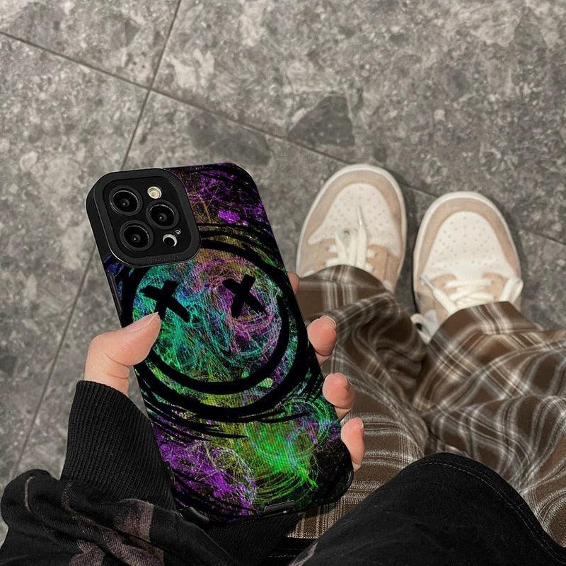 Cute Smiley Face Color Graffiti Phone Case Cover for iPhone 14, 11, 12, 13, Pro, XS Max, Mini, 6, 7, 8 Plus, X, XR, and SE - Touchy Style .