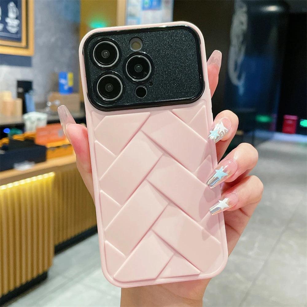 Cute Soft Weave Pattern Phone Case for iPhone 15, 11-14 Pro Max - Touchy Style .