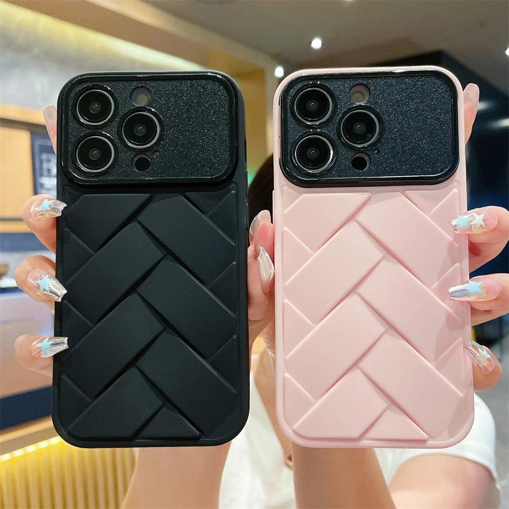 Cute Soft Weave Pattern Phone Case for iPhone 15, 11-14 Pro Max - Touchy Style .