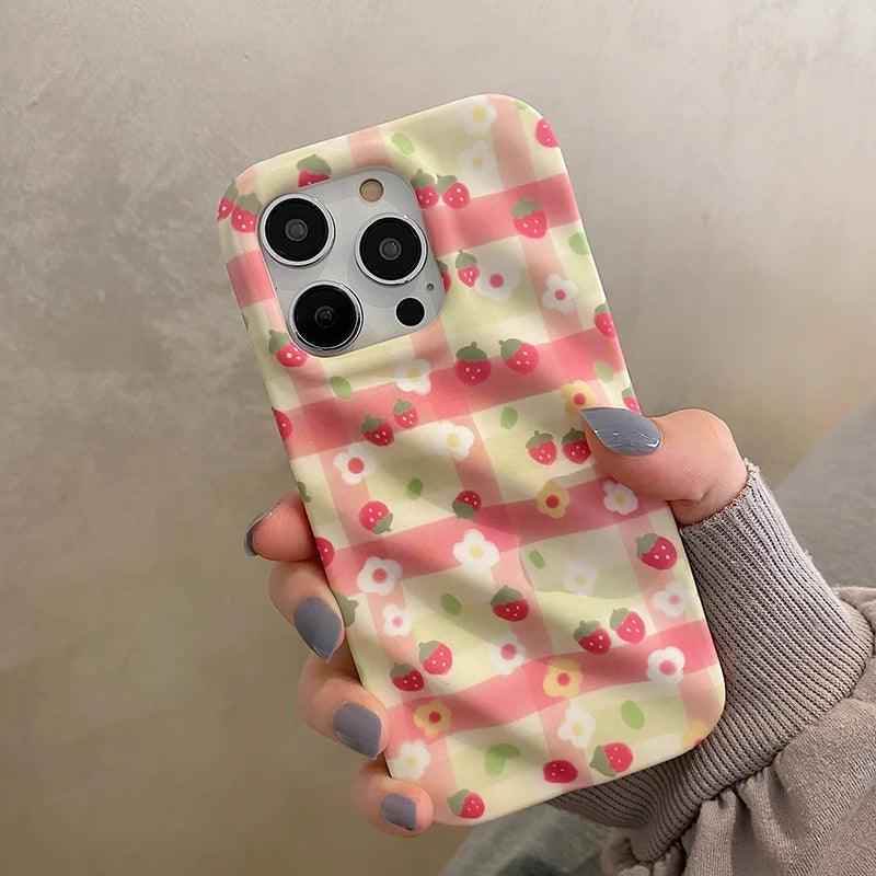 Cute Strawberry Flowers Phone Case for iPhone 11, 12, 13, 14 Pro Max - Touchy Style .