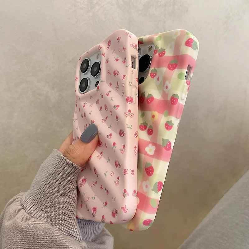 Cute Strawberry Flowers Phone Case for iPhone 11, 12, 13, 14 Pro Max - Touchy Style .