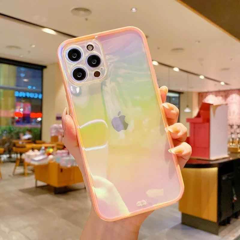 Cute Transparent Rainbow Gradient Phone Case Cover for iPhone 14, 13, 12, 11 Pro Max, X, XR, XS Max, 7, 8 Plus - Touchy Style
