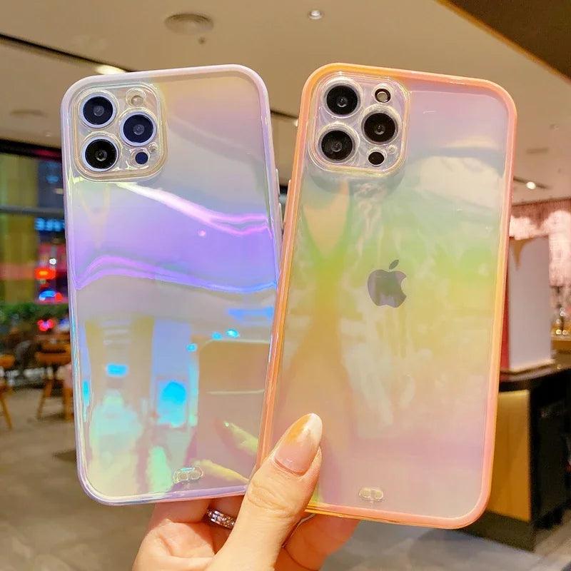Cute Transparent Rainbow Gradient Phone Case Cover for iPhone 14, 13, 12, 11 Pro Max, X, XR, XS Max, 7, 8 Plus - Touchy Style .