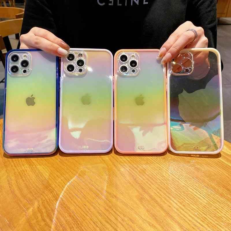 Cute Transparent Rainbow Gradient Phone Case Cover for iPhone 14, 13, 12, 11 Pro Max, X, XR, XS Max, 7, 8 Plus - Touchy Style .