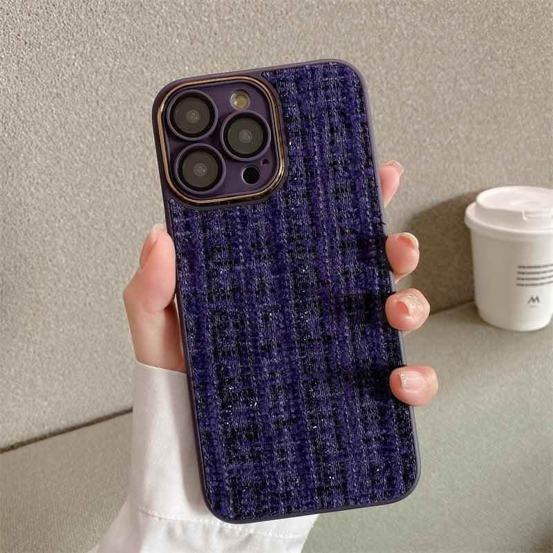 Cute Tweed Fabric Lattice Phone Case Cover for iPhone 14, 13, 12, and 11 Pro Max - Touchy Style .