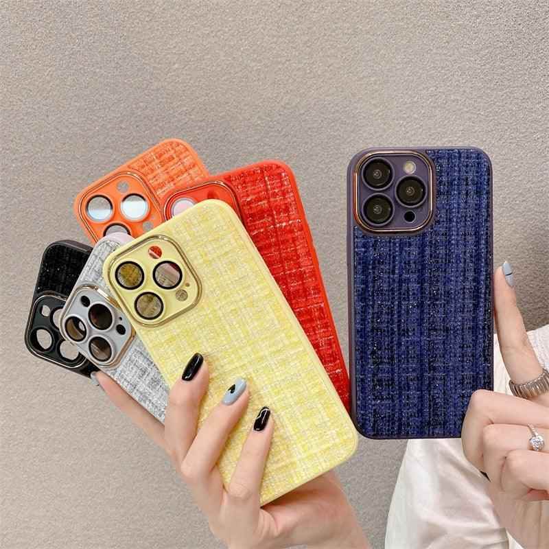 Cute Tweed Fabric Lattice Phone Case Cover for iPhone 14, 13, 12, and 11 Pro Max - Touchy Style .