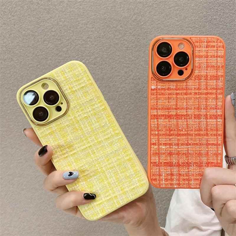 Cute Tweed Fabric Lattice Phone Case Cover for iPhone 14, 13, 12, and 11 Pro Max - Touchy Style .