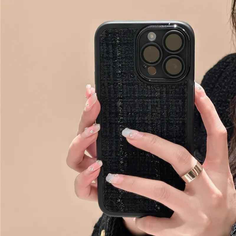 Cute Tweed Fabric Lattice Phone Case Cover For iPhone 14 13 12 And 11 Pro Max - Touchy Style
