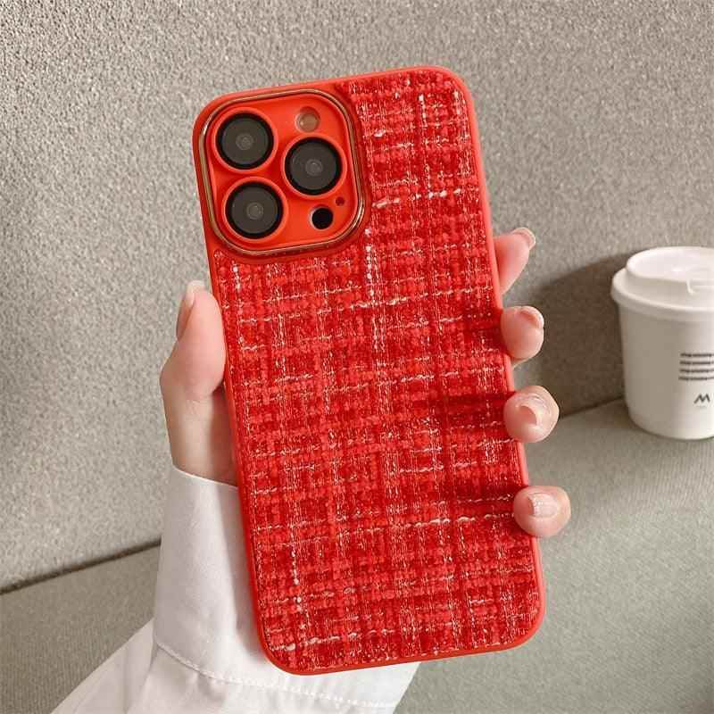 Cute Tweed Fabric Lattice Phone Case Cover for iPhone 14, 13, 12, and 11 Pro Max - Touchy Style .