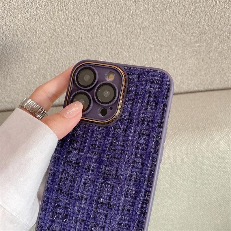 Cute Tweed Fabric Lattice Phone Case Cover for iPhone 14, 13, 12, and 11 Pro Max - Touchy Style .